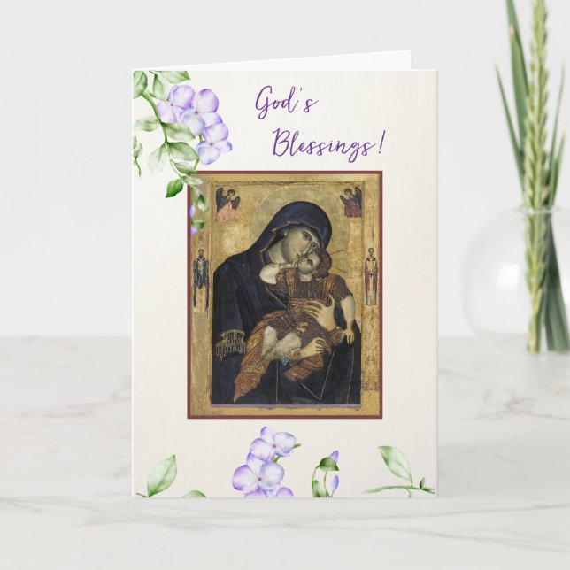 God's Blessings Theotokos Christ Child Birthday Card (Front)