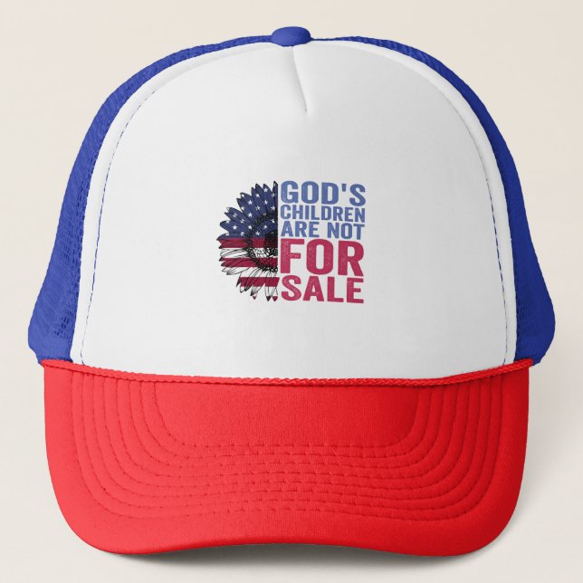 God's Children Are Not For Sale Patriotic Flower  Trucker Hat (Front)