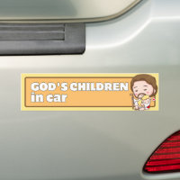God's Children in Car Cute Cartoon Jesus & Lamb