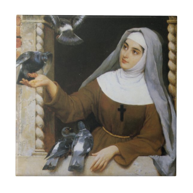 God's Creatures (Christian Nun Feeding Birds) Tile (Front)