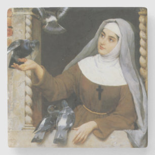 God's Creatures (Italian Nun Feeding Birds) Stone Coaster