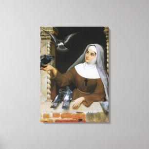 God's Creatures (Nun Feeding Pigeon Birds) Canvas Print