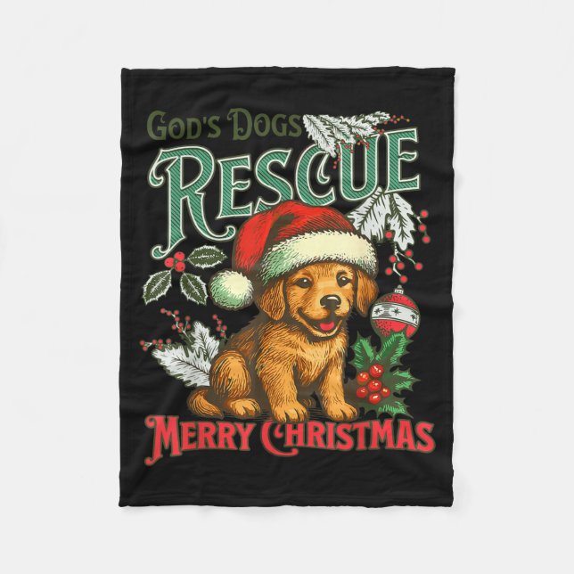 God's Dogs Rescue Christmas Santa Golden Retriever Fleece Blanket (Front)