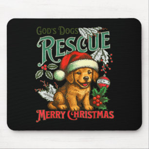 Gods Dogs Rescue Christmas Santa Golden Retriever  Mouse Pad
