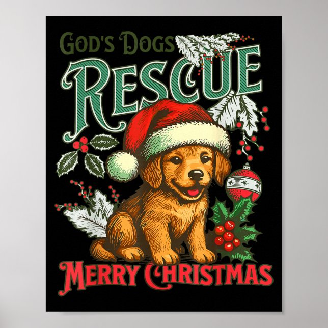 God's Dogs Rescue Christmas Santa Golden Retriever Poster (Front)