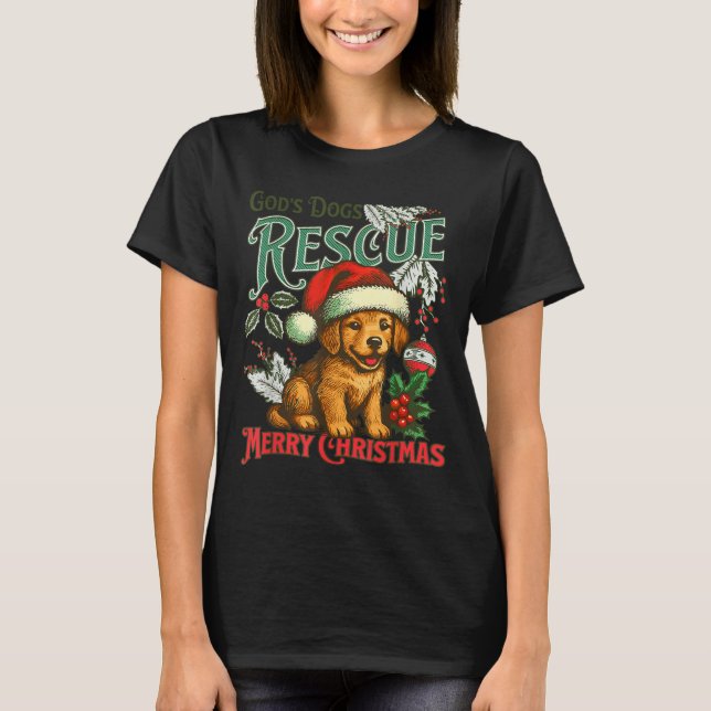 God's Dogs Rescue Christmas Santa Golden Retriever T-Shirt (Front)