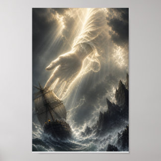 God's Guiding Hand - In raging seas Poster