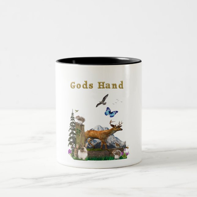 Gods hand art Two-Tone coffee mug (Center)