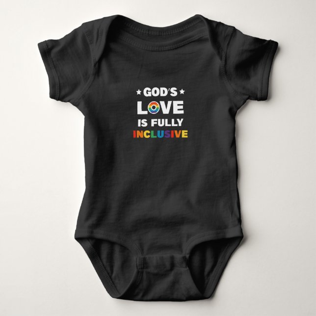God's Love Is Fully Inclusive Gay LGBT Pride Month Baby Bodysuit (Front)