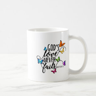 God's Love Never Fails - Butterfly Art - Religious Coffee Mug