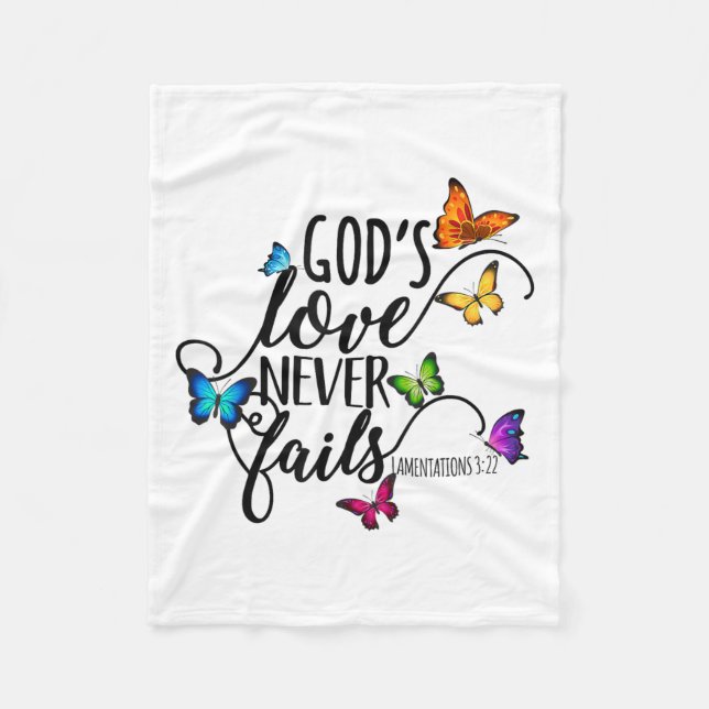 God's Love Never Fails - Butterfly Art - Religious Fleece Blanket (Front)