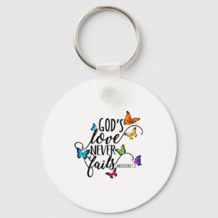 God's Love Never Fails - Butterfly Art - Religious Key Ring