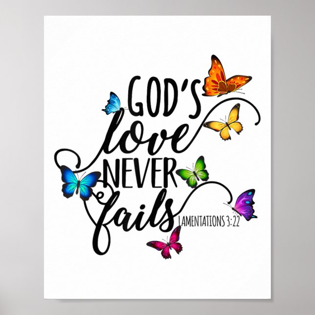 God's Love Never Fails - Butterfly Art - Religious Poster (Front)