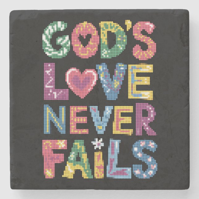 God's Love Never Fails Colourful Geometric Stone Coaster (Front)