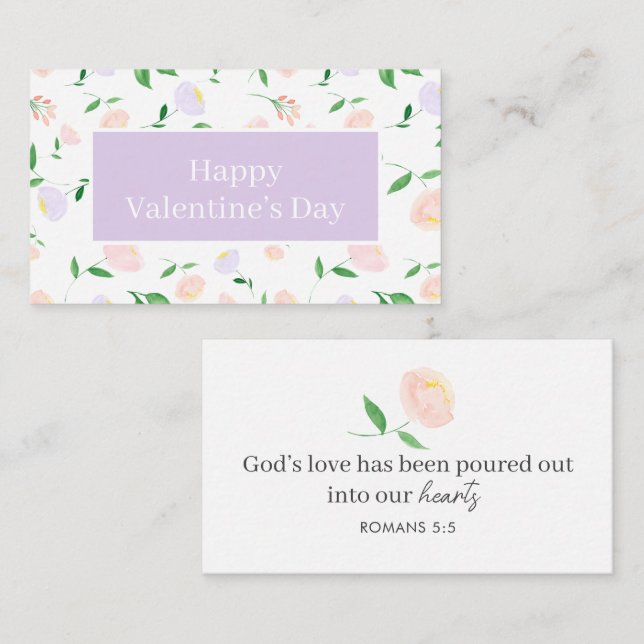 God's Love Valentine Purple Floral Scripture Card (Front/Back)