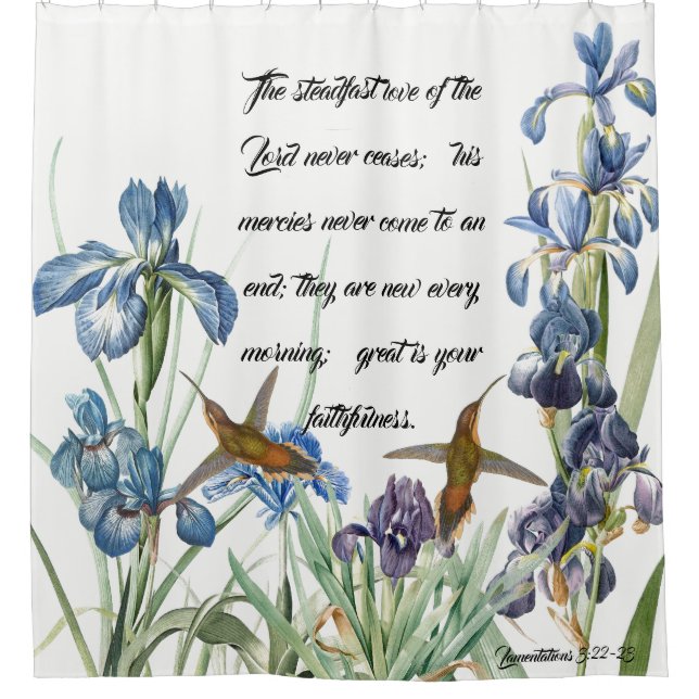 Gods Mercy Hummingbirds Iris Flower Shower Curtain (Front)