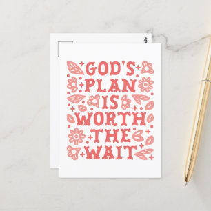God's plan is worth the wait Christian girl pink Postcard