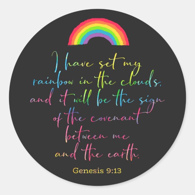 God's Rainbow Genesis 9 Christian Bible Verse Classic Round Sticker (Front)