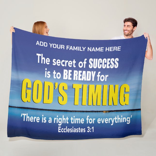 GOD'S TIMING Christian Bible Personalised Family Fleece Blanket (In Situ)