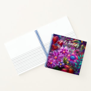 God's Timing is Perfect Abstract Floral Pink Teal Notebook
