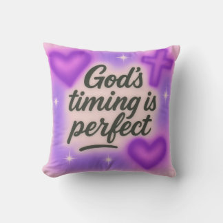god's timing is perfect airbrush retro 90s purple cushion