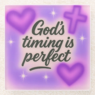 god's timing is perfect airbrush retro 90s purple glass coaster
