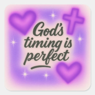 god's timing is perfect airbrush retro 90s purple square sticker