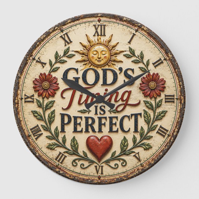 God's Timing Is Perfect Christian Rustic Faith Large Clock (Front)