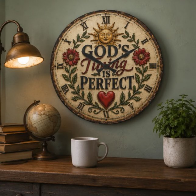 God's Timing Is Perfect Christian Rustic Faith Large Clock (Creator Uploaded)