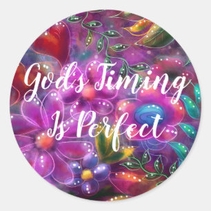 God's Timing is Perfect Floral Abstract Pink Red  Classic Round Sticker