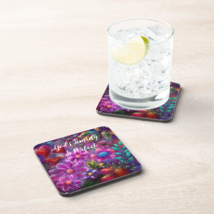 God's Timing is Perfect Floral Abstract Pink Red Coaster