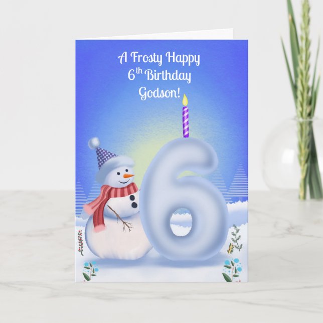 Godson 6th Birthday Snowman Snowy  Card (Front)