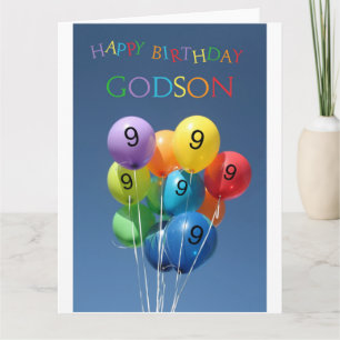 Godson, 9th birthday coloured balloons card