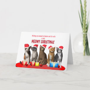 Godson and wife, Cats in Christmas hats Holiday Card
