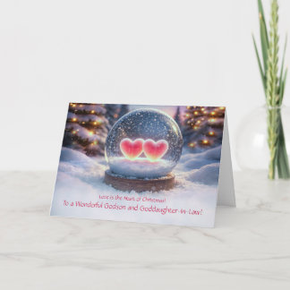 Godson and Wife Two Hearts in the Snow Custom Card