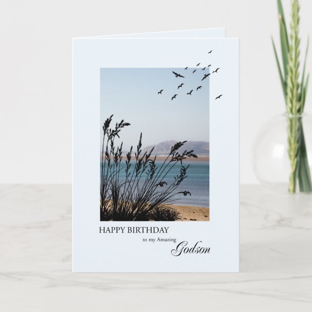 Godson Birthday, Seaside Scene Card (Front)