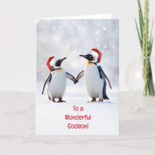 Godson Christmas Happy Holidays Cute Penguins Card