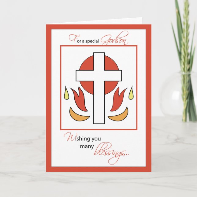 Godson Confirmation Congratulations Cross Fire, Re Card (Front)