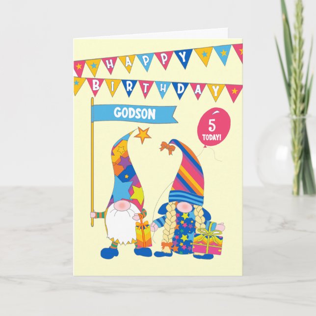 Godson Custom Age Birthday with Fun Gnomes Card (Front)