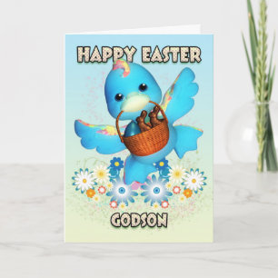 Godson Easter Card - Cute Duck With Basket Of Trea