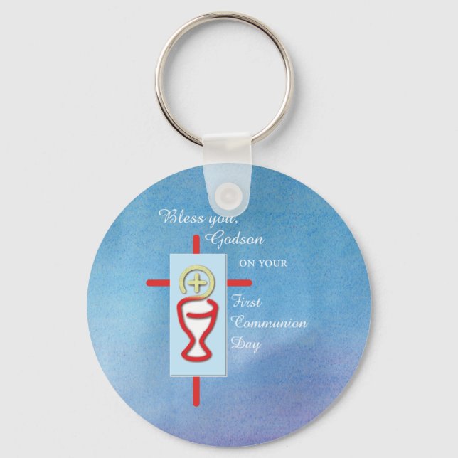 Godson, First Holy Communion, Blue Key Ring (Front)