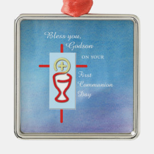 Godson, First Holy Communion, Blue Metal Tree Decoration