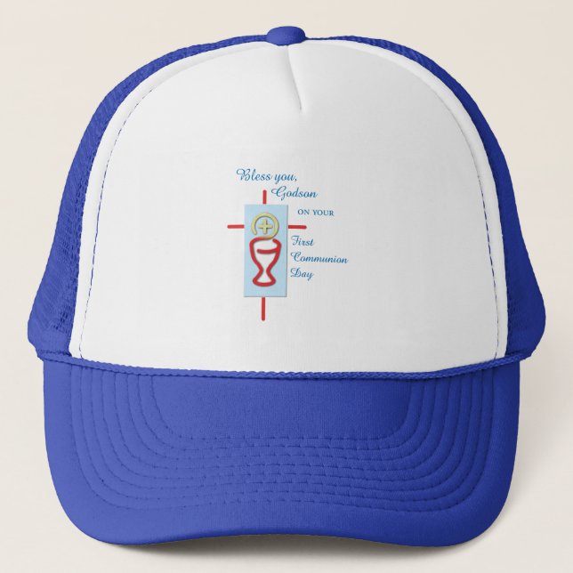 Godson, First Holy Communion, Blue Trucker Hat (Front)