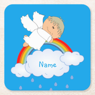 Godson Godchild Baby Boy Shower Gift Personalised Square Paper Coaster