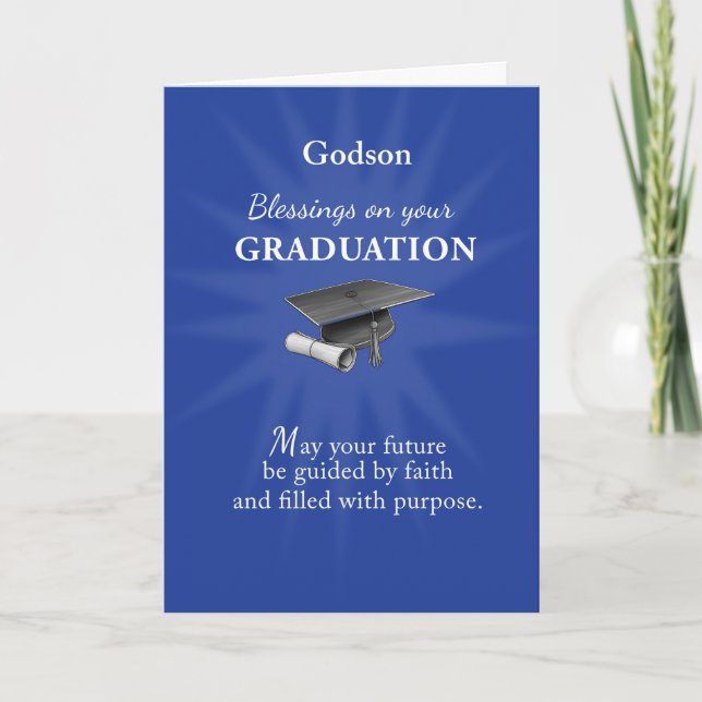Godson Graduation Religious Blessings Blue Rays Card (Front)