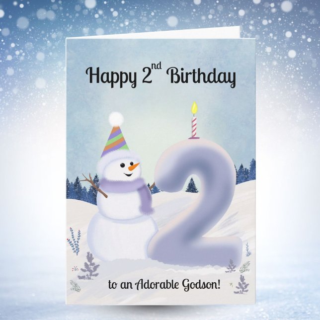 Godson Happy 2nd Birthday Snowman Building Card (Creator Uploaded)