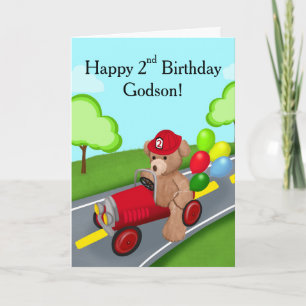 Godson Happy 2nd Birthday Teddy Bear  Firetruck Card