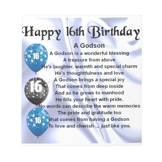 Godson poem - 16th Birthday Design Notepad (Front)