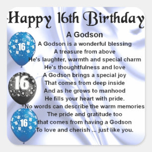 Godson poem - 16th Birthday Design Square Sticker