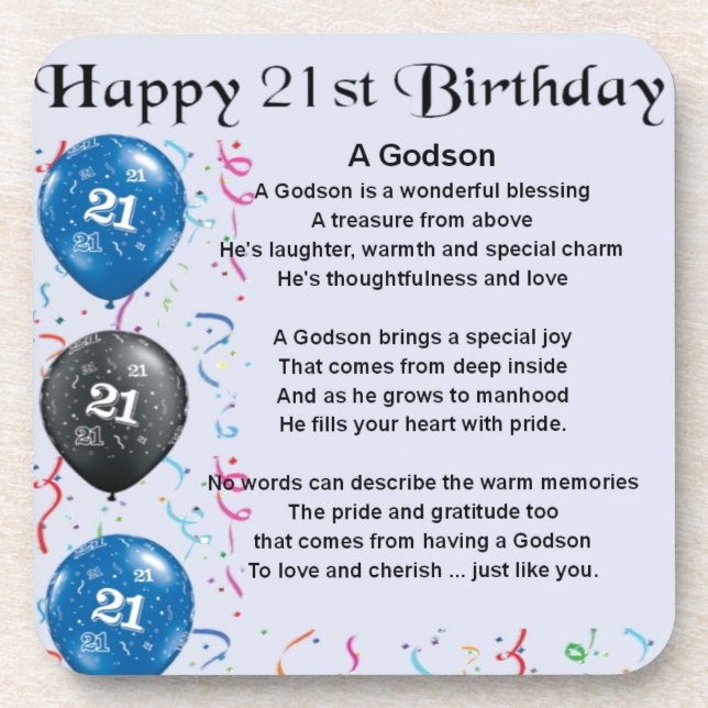 Godson Poem - 21st Birthday Coaster (Front)